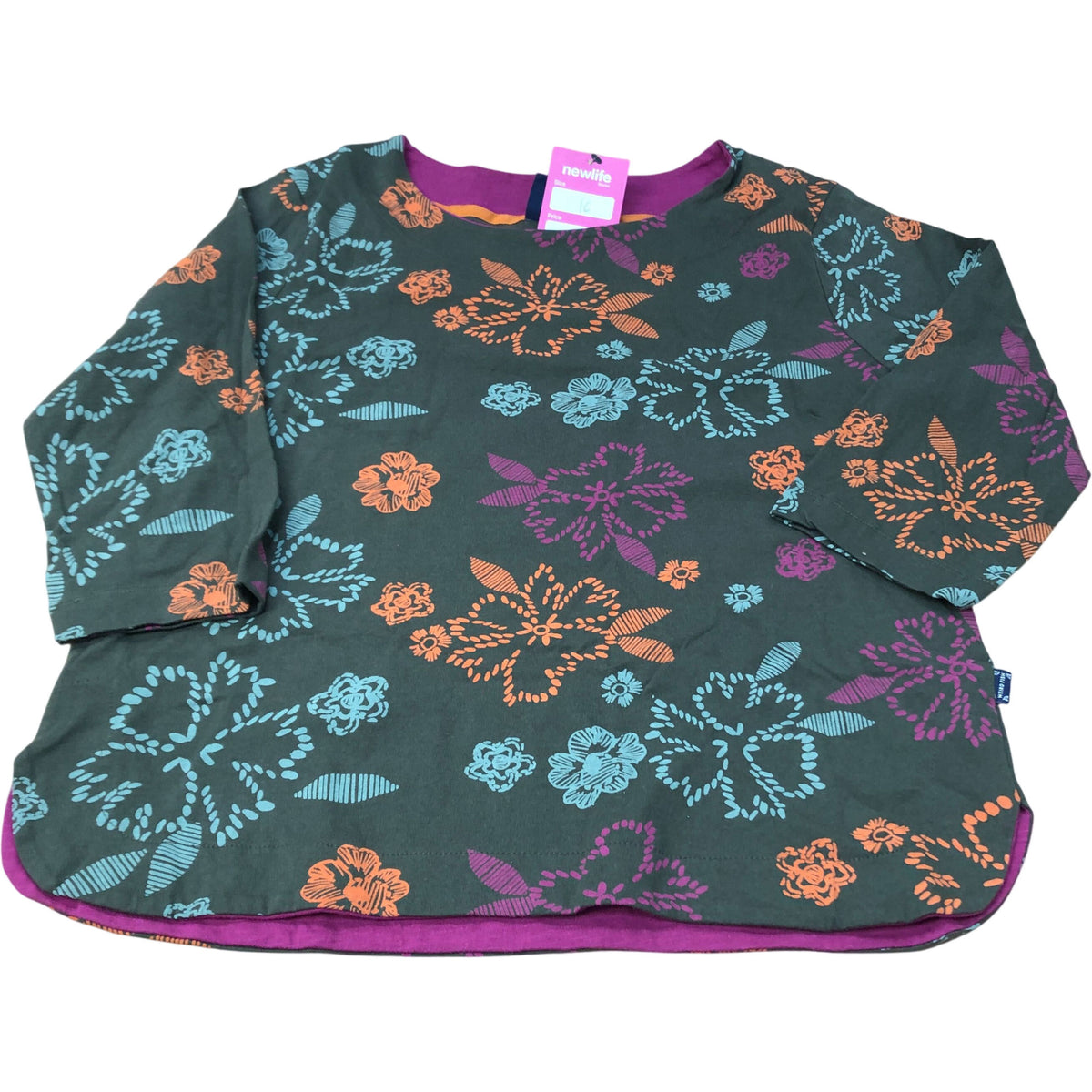 Weird Fish Organic Cotton Tunic Top Size 16 Women's Floral Print Fir Green