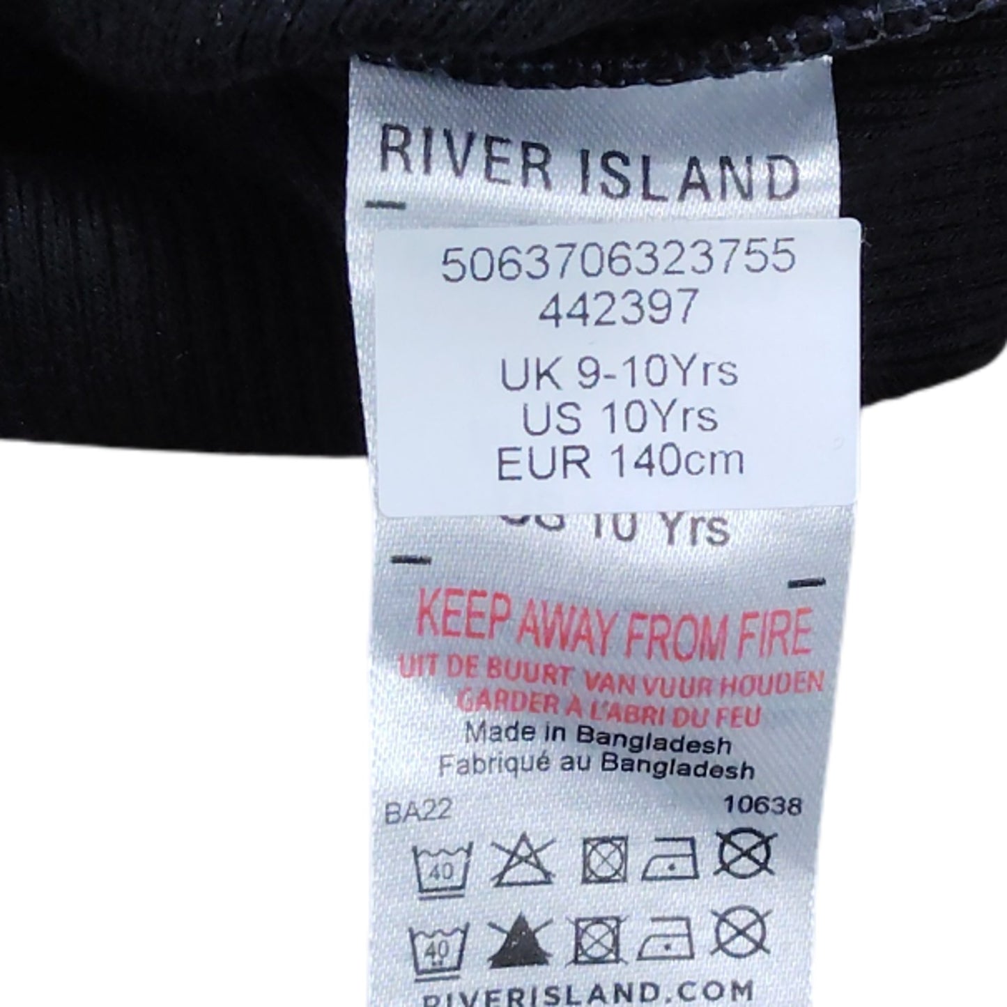 River Island Black Crop Top Kids 9-10 Years Girls With Gold Cherry Design