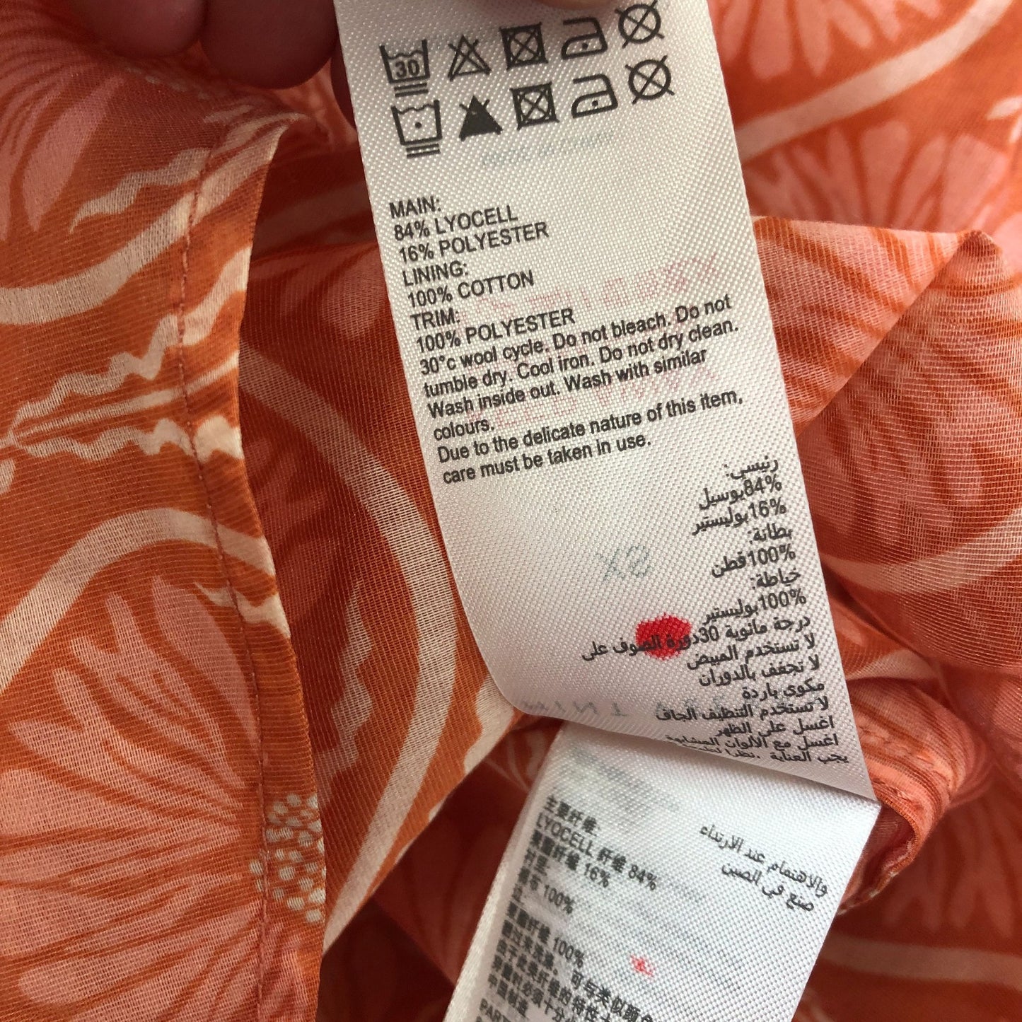 Orange Printed Cut Out Tie Blouse Size XL