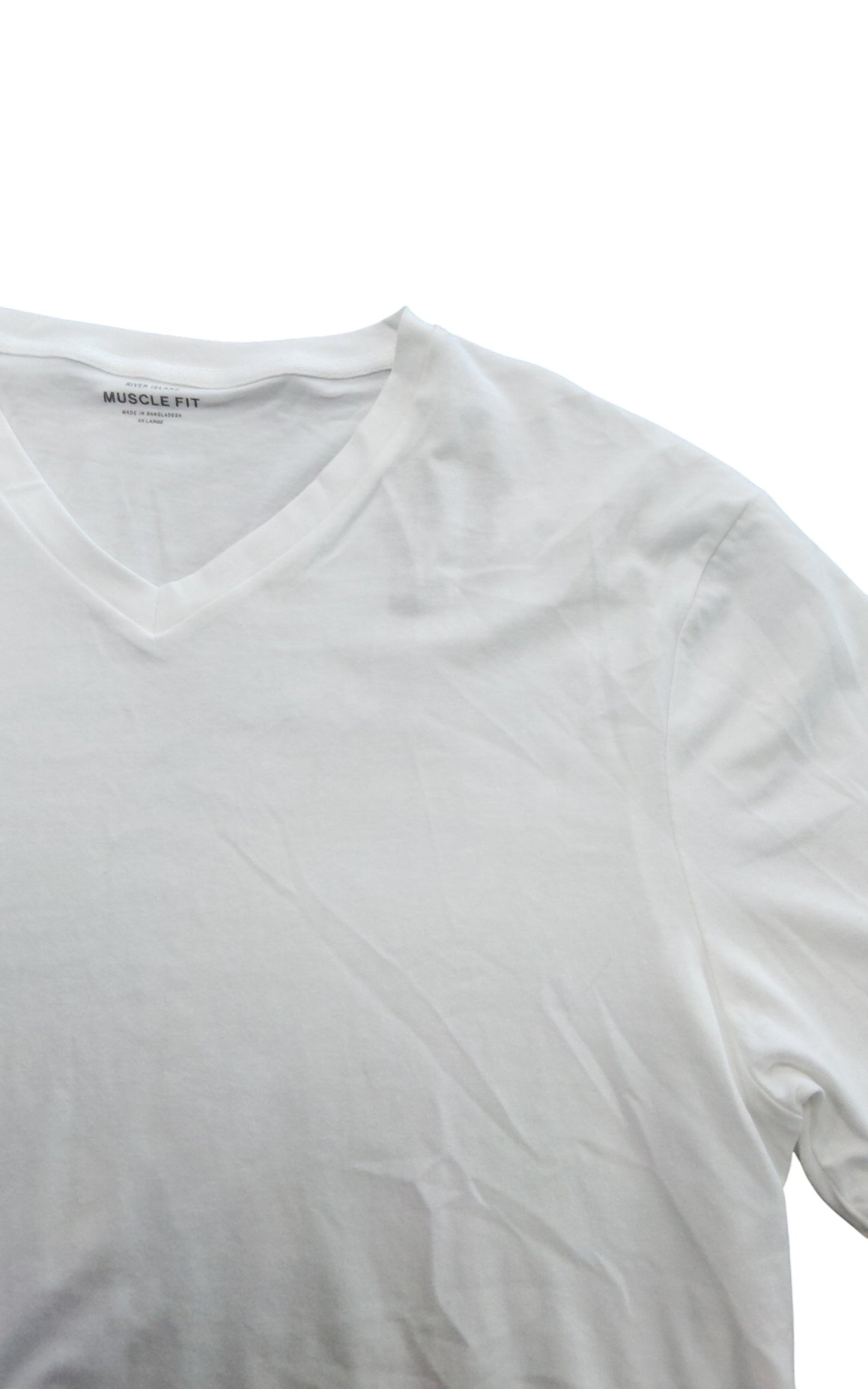 River Island Muscle Fit V Neck T Shirt UK XXL White Short Sleeve Men's Top