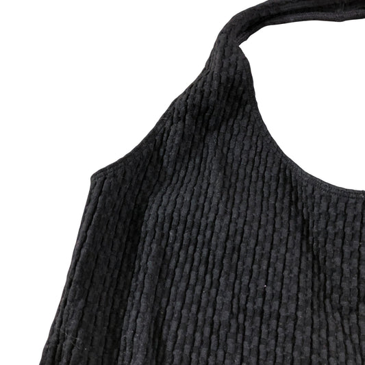 River Island Top M/L Women's Black Waffle Halterneck Top