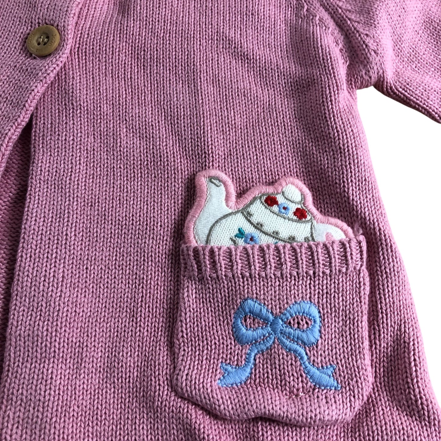 Girls Pink Mouse Pet Teapot Pocket Appliqué Cardigan 4-5 Years