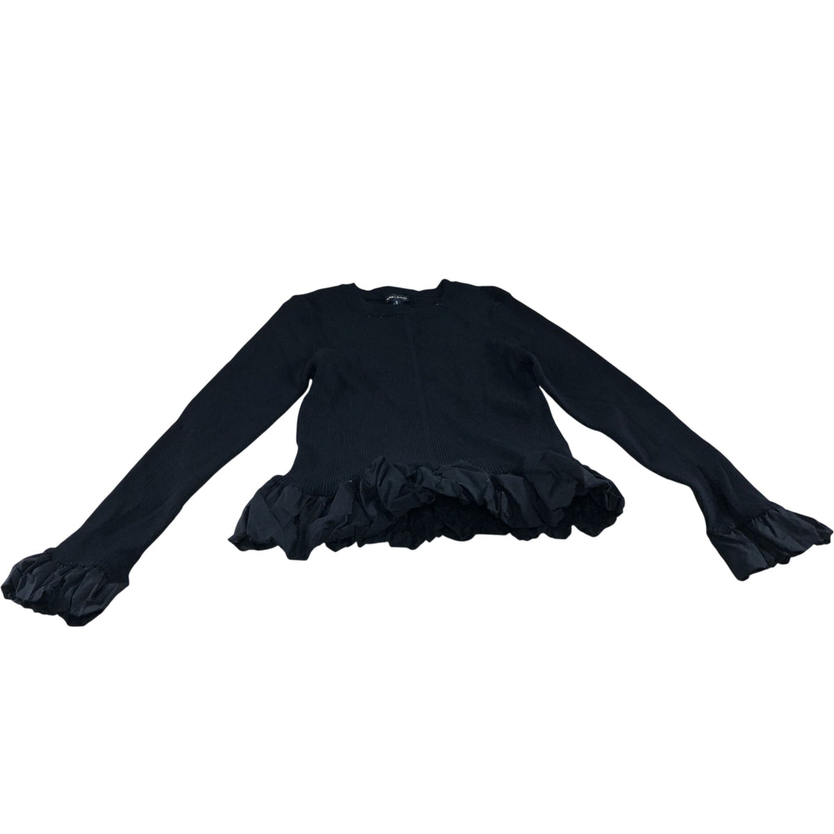 River Island Women's Black Ribbed Long Sleeve Top Size UK18 Bubble Hem