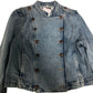 Double Breasted Denim Jacket Women's Light Blue Cotton Casual Medium