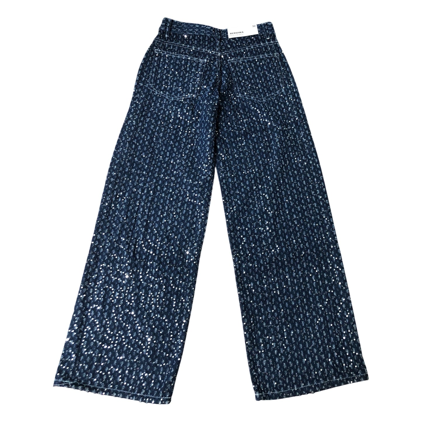 Bershka Sequin Wide Low Waist Jeans UK 4 Women's Stylish Denim Trousers