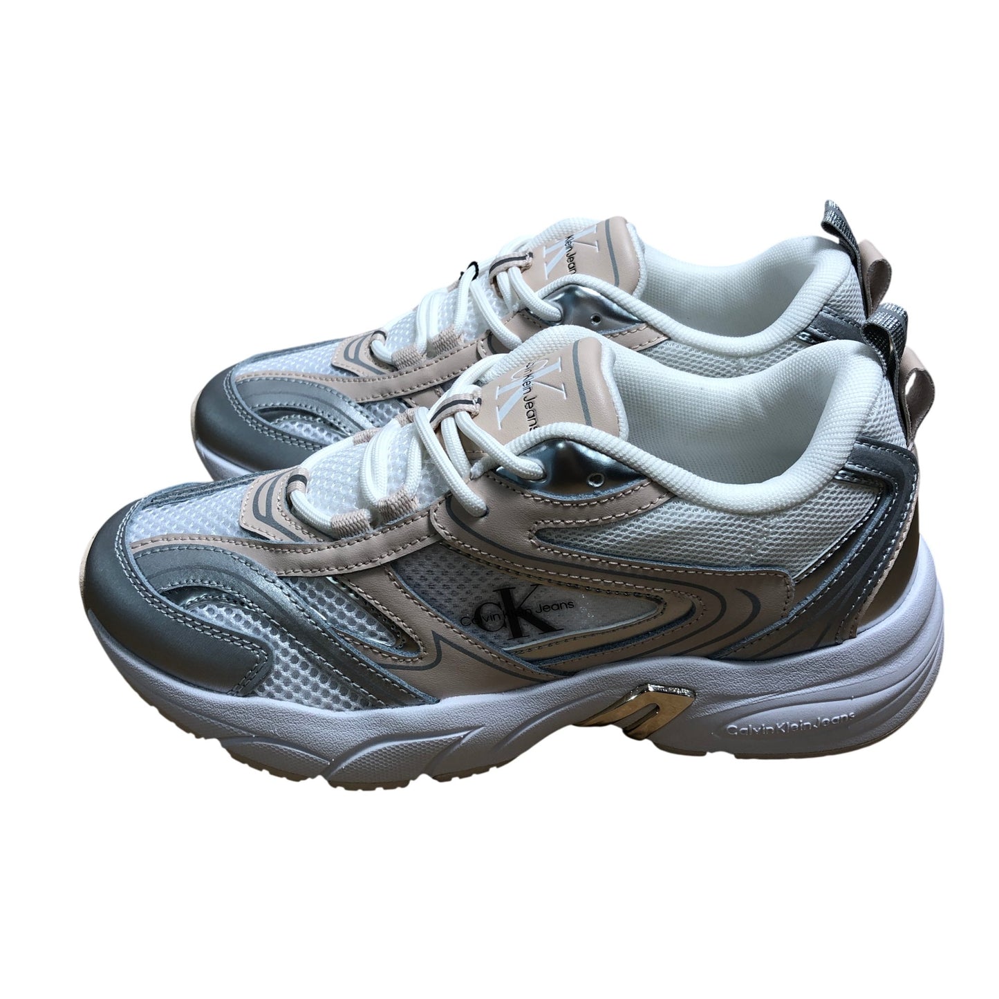 Calvin Klein Jeans Retro Tennis Low Trainers UK3.5 Women's Sneakers Silver