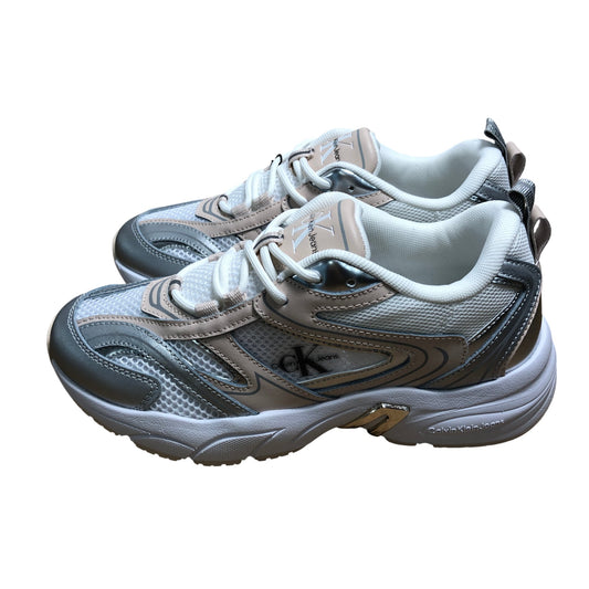 Calvin Klein Jeans Retro Tennis Low Trainers UK3.5 Women's Sneakers Silver