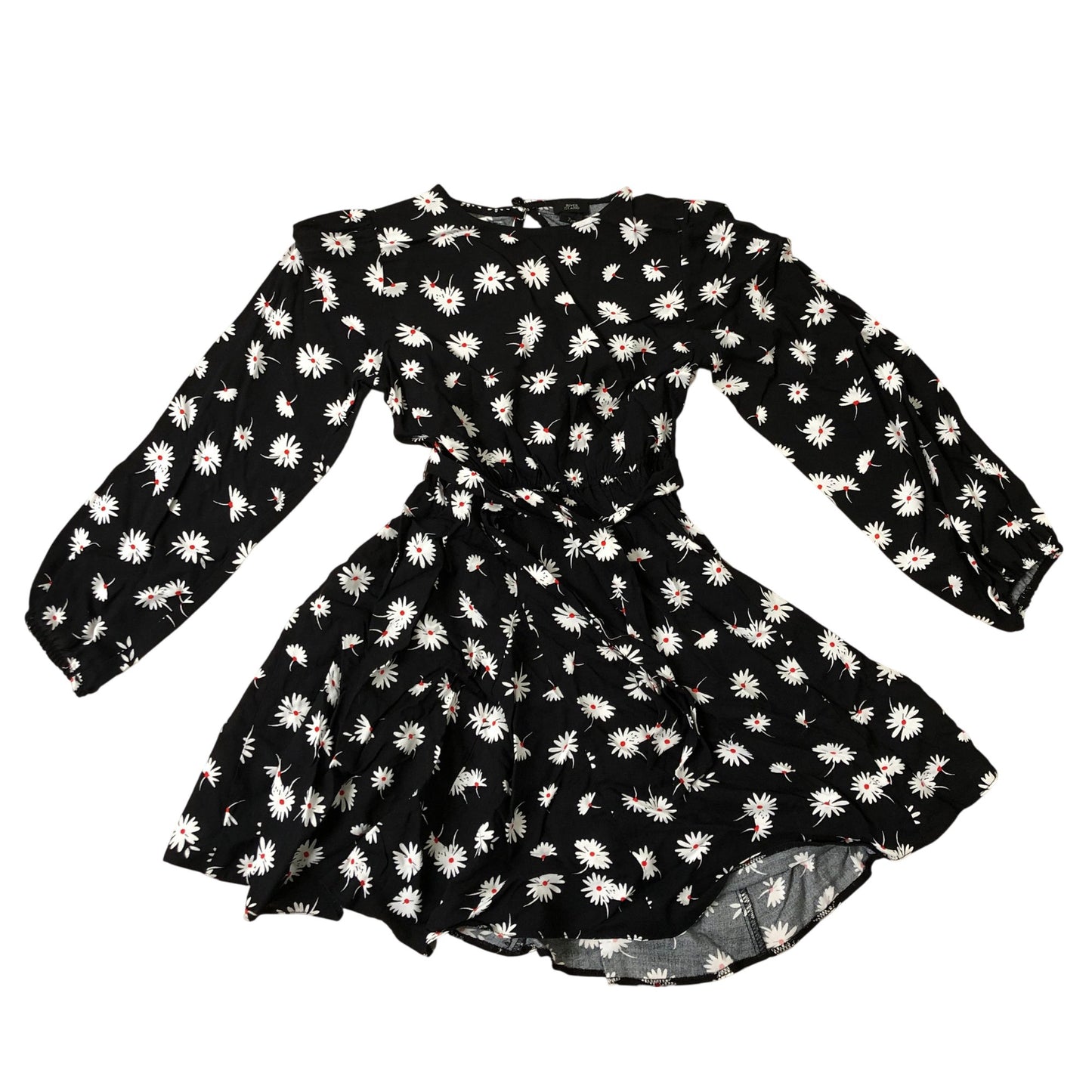 River Island Floral Print Dress Long Sleeve Black White Daisy 7 Years