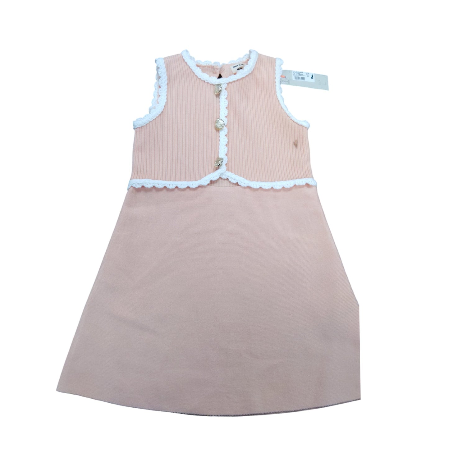 River Island Mini Girls Dress 12-18 Months Coral Pink Shell Trim Ribbed Style