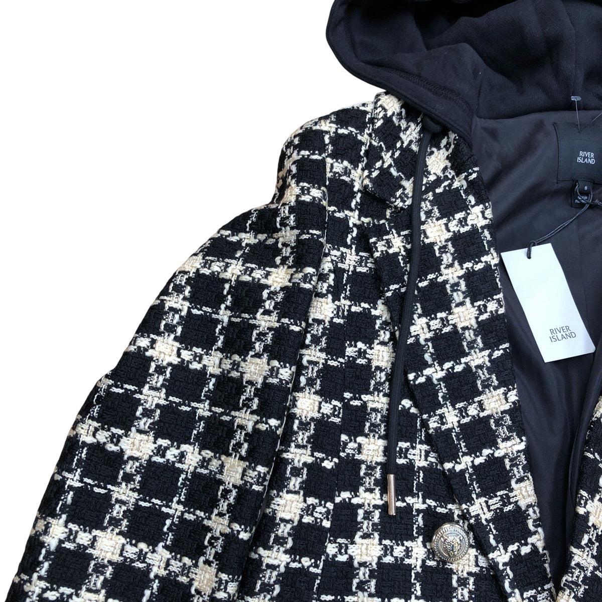 River Island Black Checkered Double Breasted Blazer Jacket