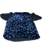 Floral Velvet Top UK Size 12 Women's Black Blue Blouse Short Sleeve