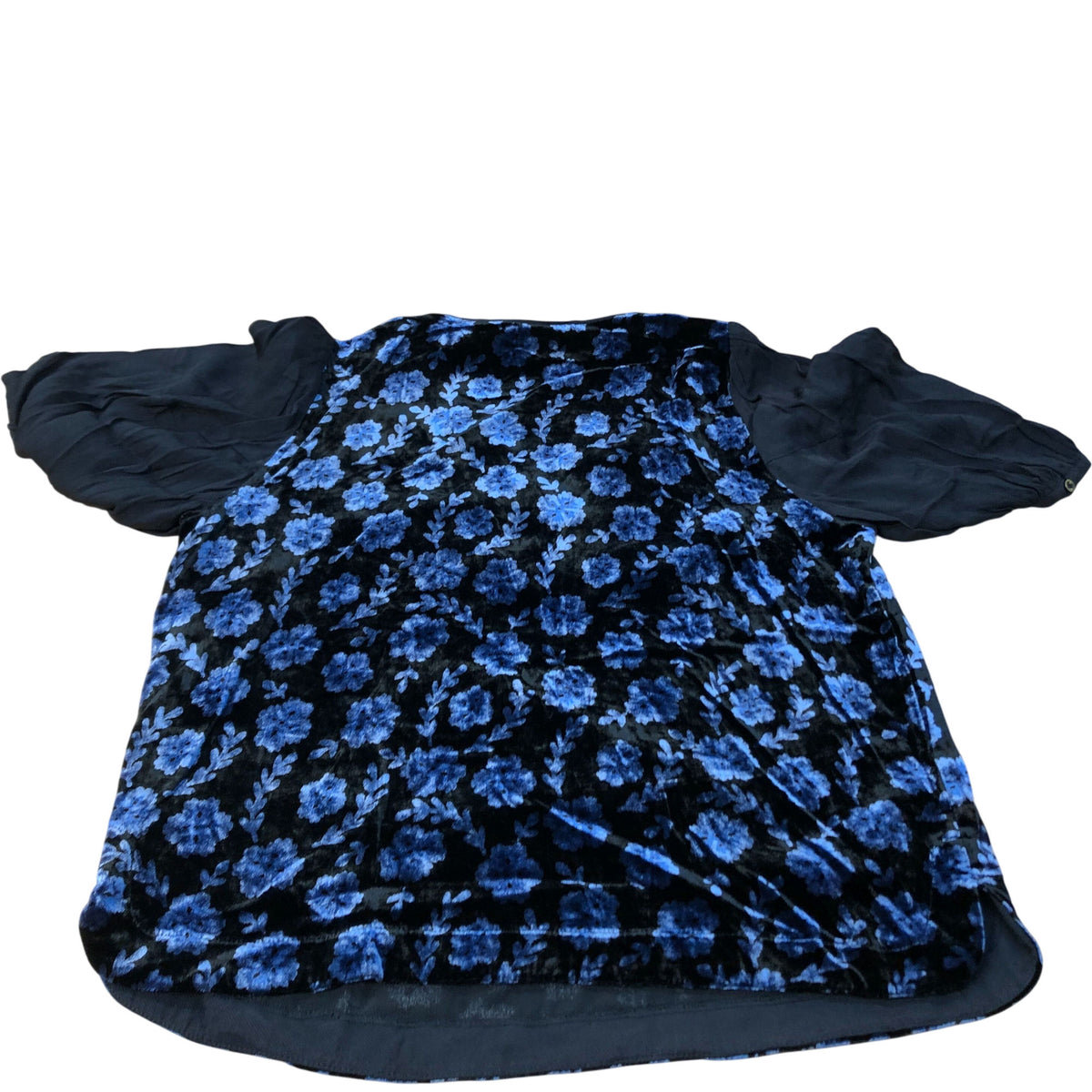 Floral Velvet Top UK Size 12 Women's Black Blue Blouse Short Sleeve