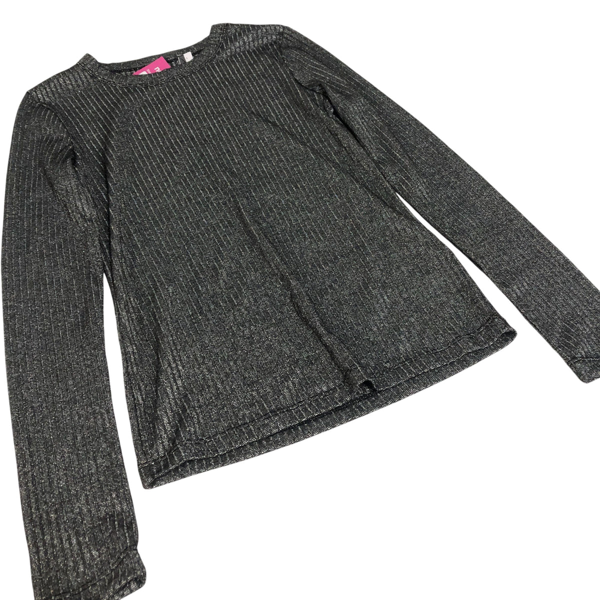 Long Sleeve Top Women's Stretch Ribbed Black Glitter Small