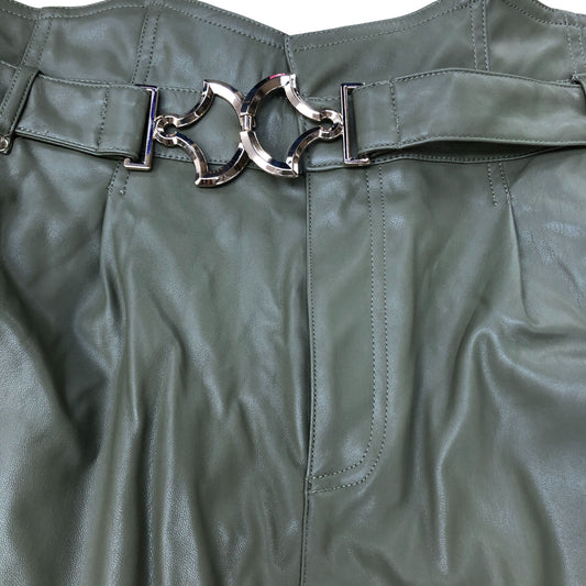 River Island Green Trousers UK14 Women's High Waisted Belted Casual Style