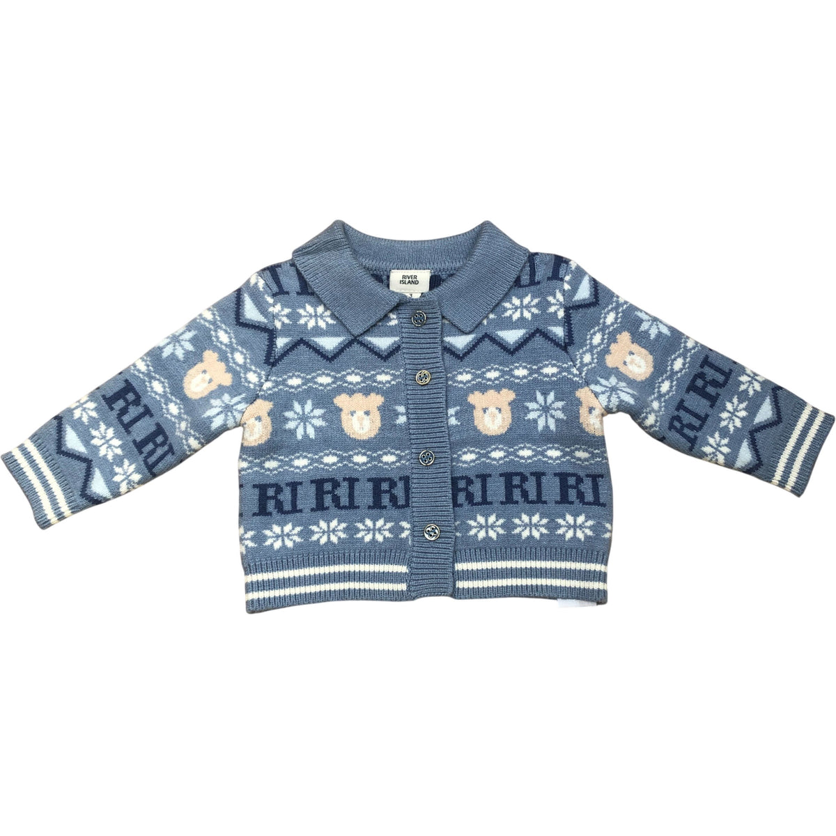 River Island Baby Toddler Knitted Set Bear Pattern Cardigan Pants 0-3 Months