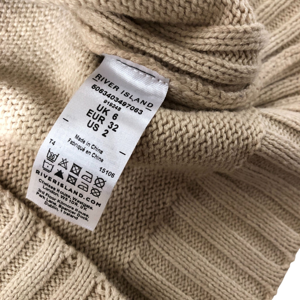 River Island Women's Knitted Midi Skirt Cream Ribbed Cotton Blend Size 6