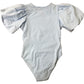 River Island Girls Blue Puff Sleeve Bodysuit Size 5-6 Years Stretchy Cotton