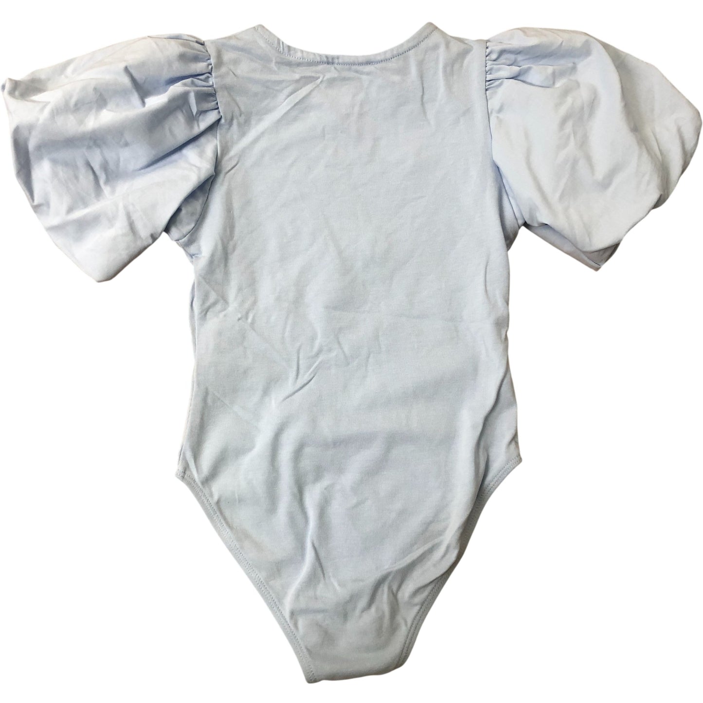 River Island Girls Blue Puff Sleeve Bodysuit Size 5-6 Years Stretchy Cotton