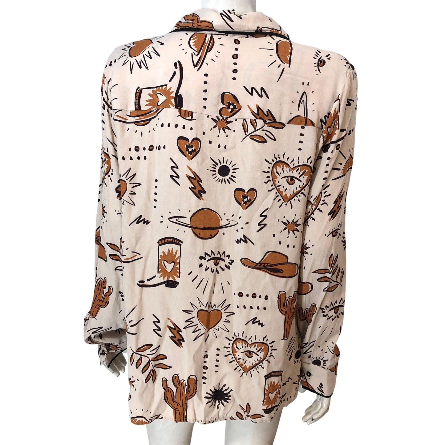 River Island Studios Relaxed Casual Shirt UK14 Women's Beige Light Pattern