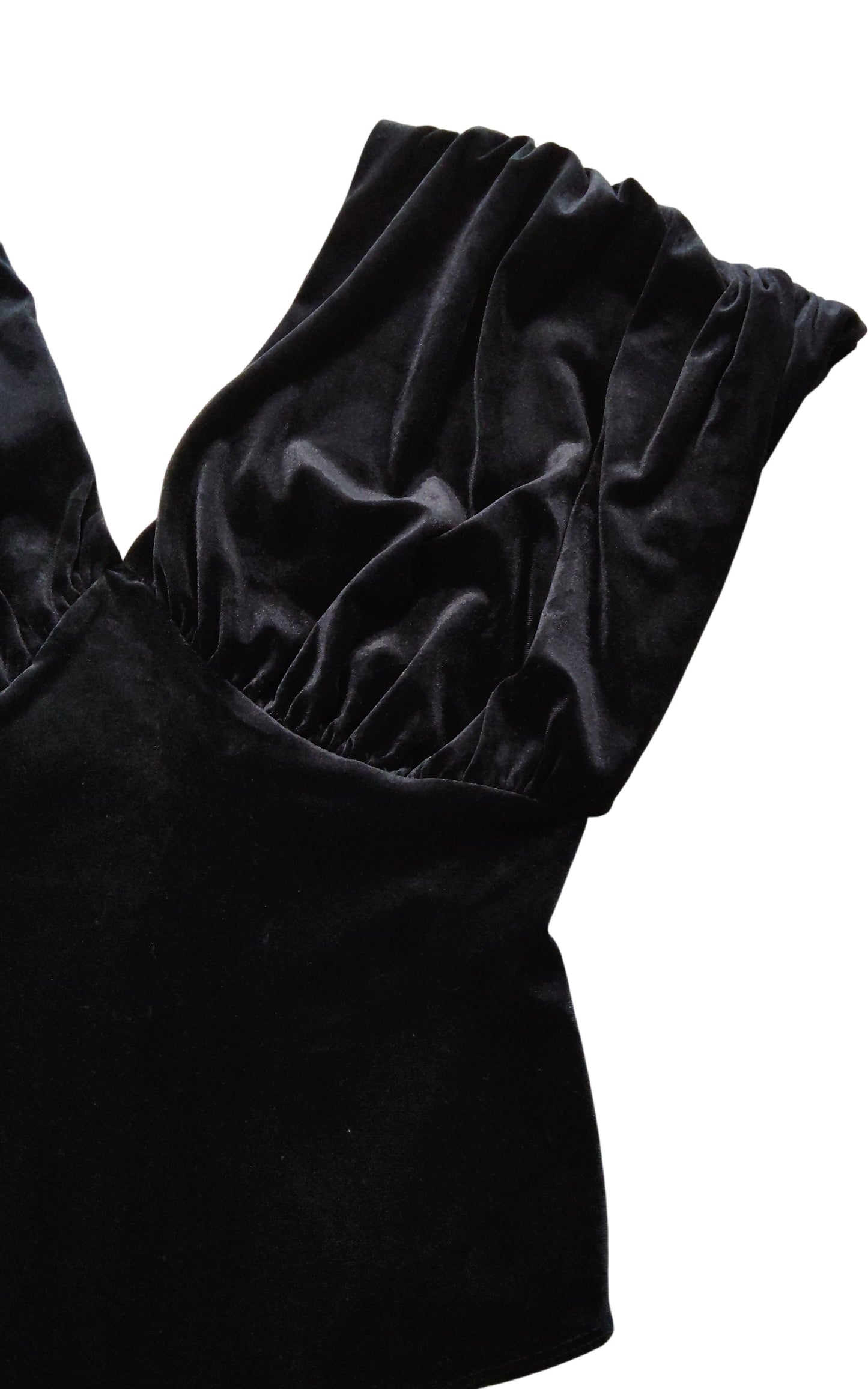 River Island Black Velvet Bodysuit UK12 Women's Puff Sleeve Sexy Top