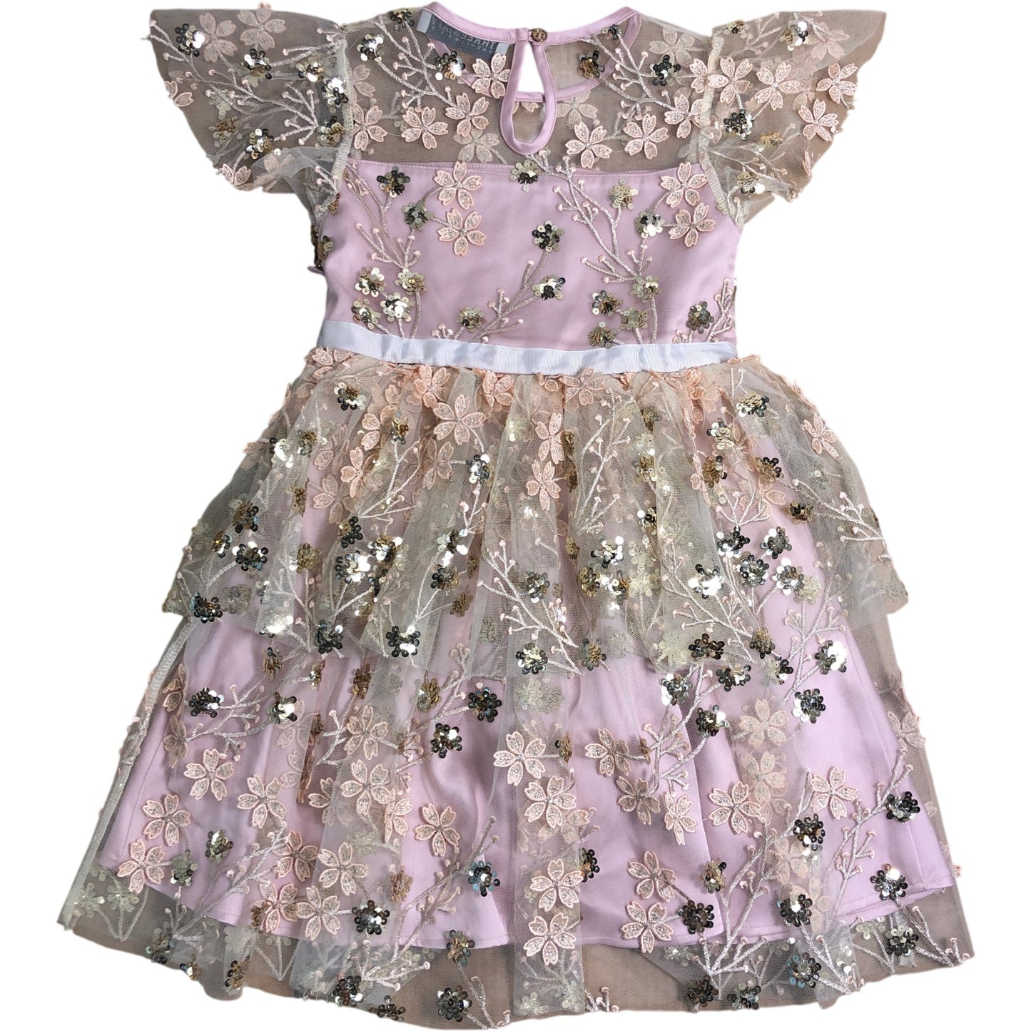 Three Sixty Girls Pink Embellished Dress Size 2-3 Years Floral Design