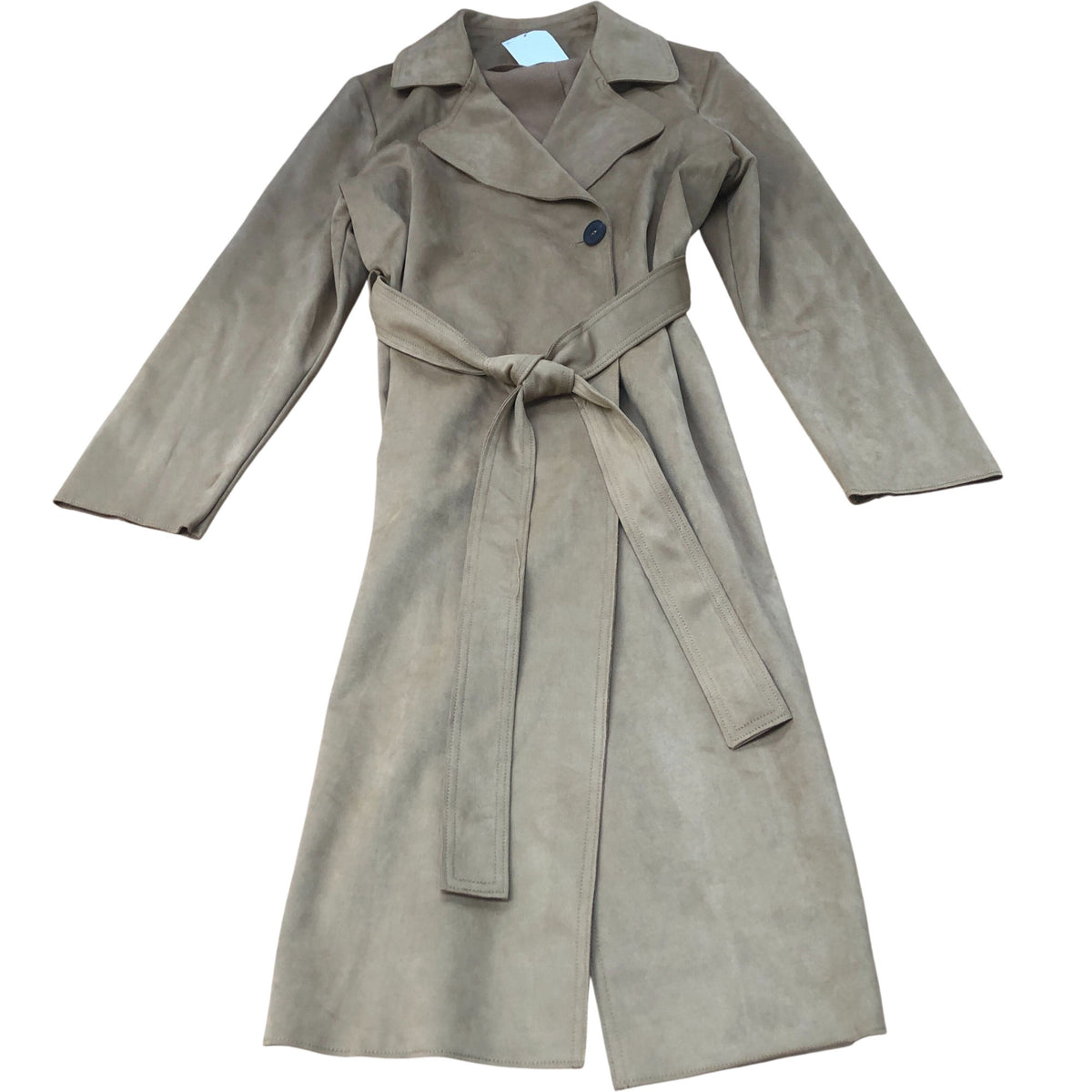 Trench Coat Medium Women's Beige Button Closure Tie Waist Long Sleeve Medium