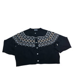 Wool Cashmere Cardigan UK16 Women's Black Fair Isle Buttons