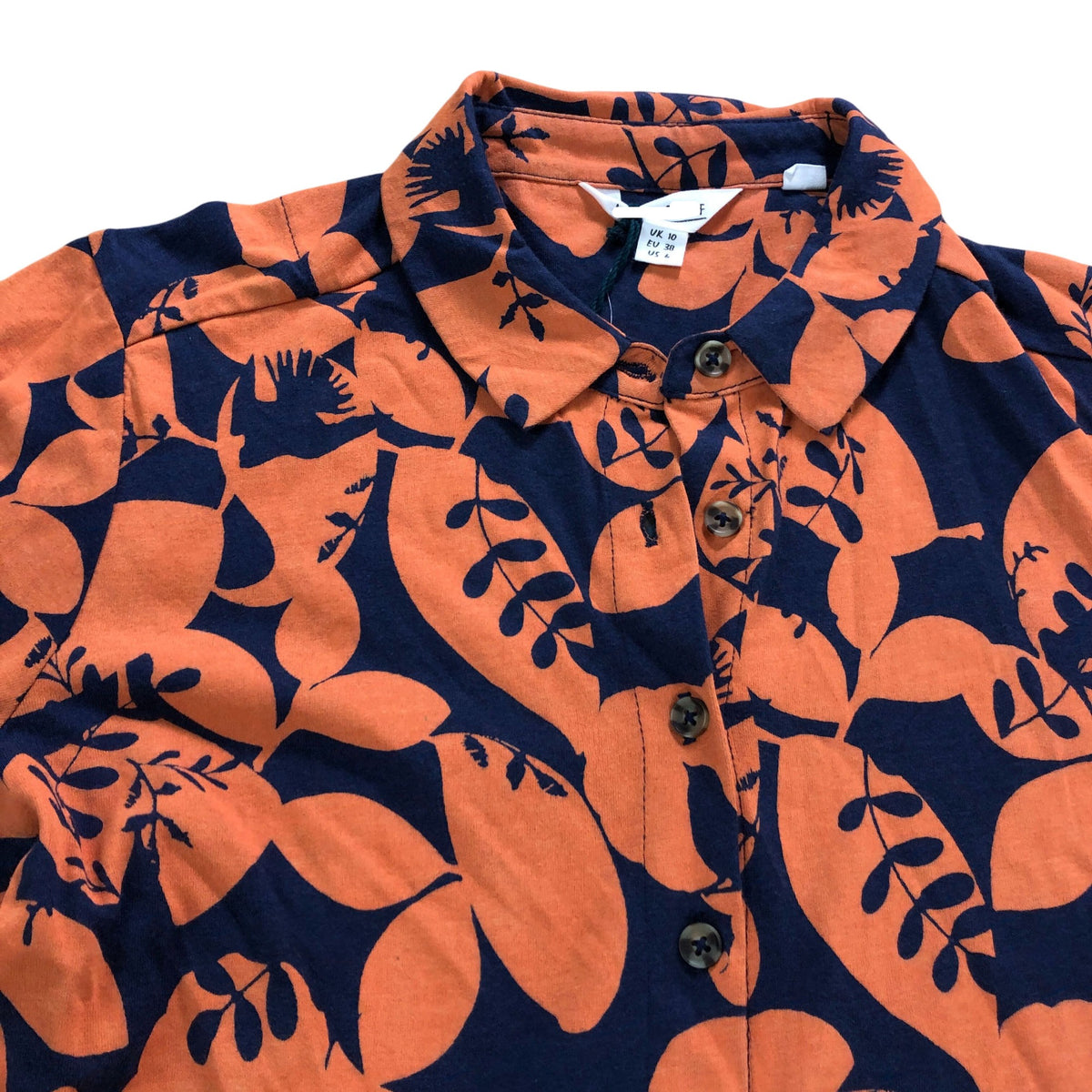 Rua Jersey Dress UK10 Women's Orange/Navy Multi Floral Print Cotton