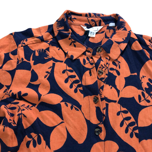Rua Jersey Dress UK10 Women's Orange/Navy Multi Floral Print Cotton
