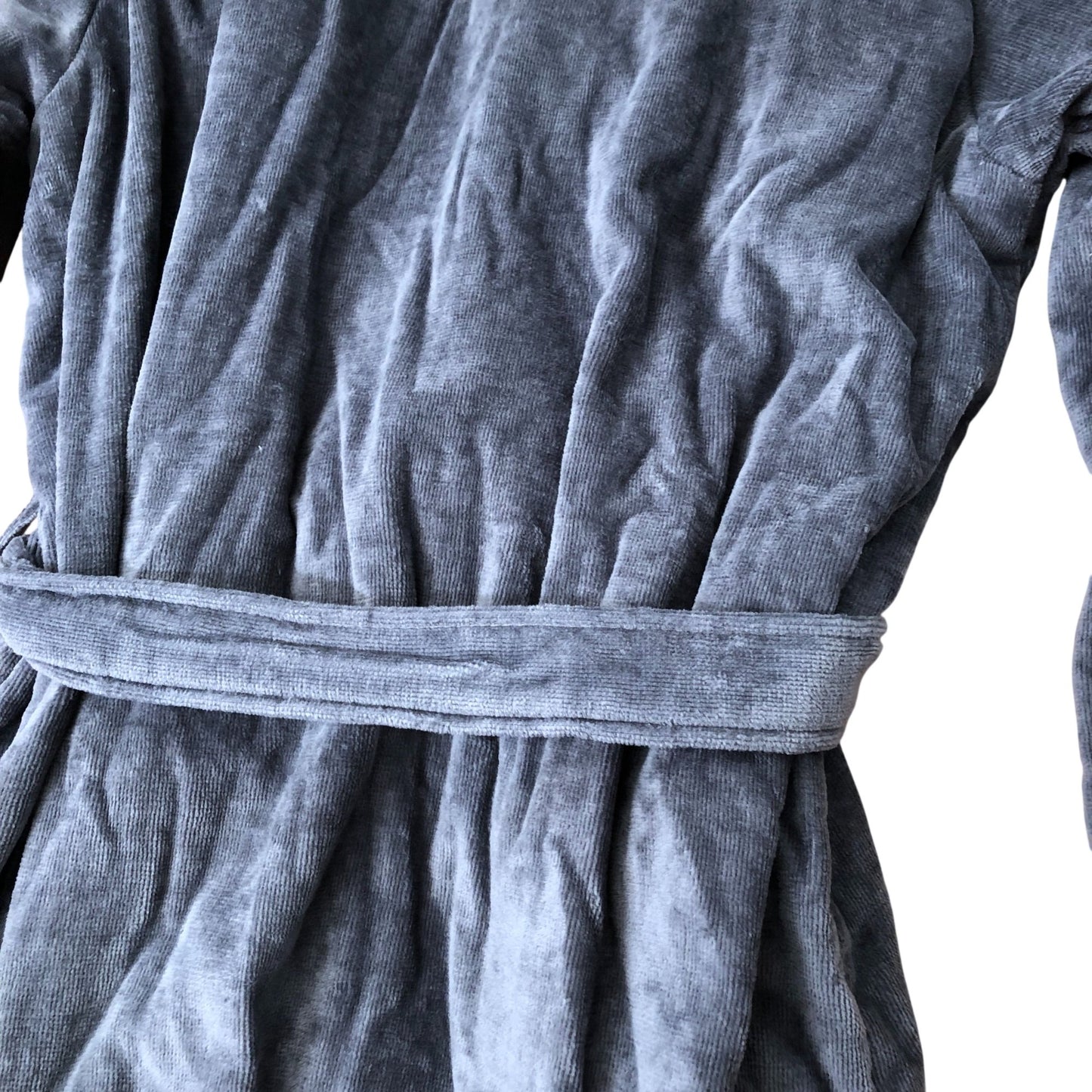 Dark Grey Fleece Hooded Robe 100% Organic Cotton Dressing Gown Size XS
