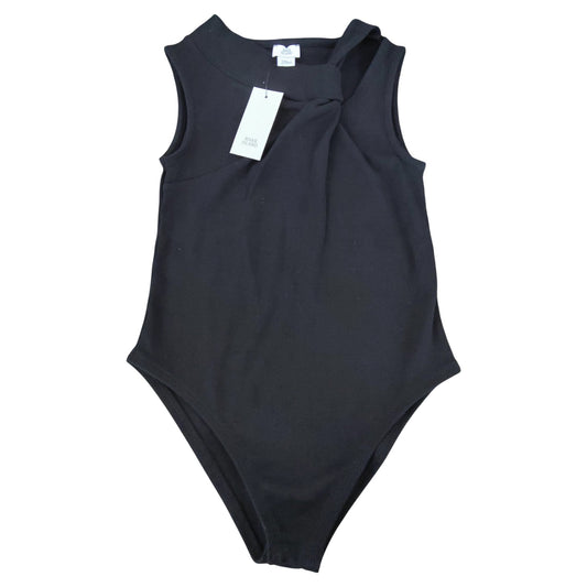 River Island Girl's Black Ribbed Bodysuit 7-8 Years Sleeveless Knot Detail