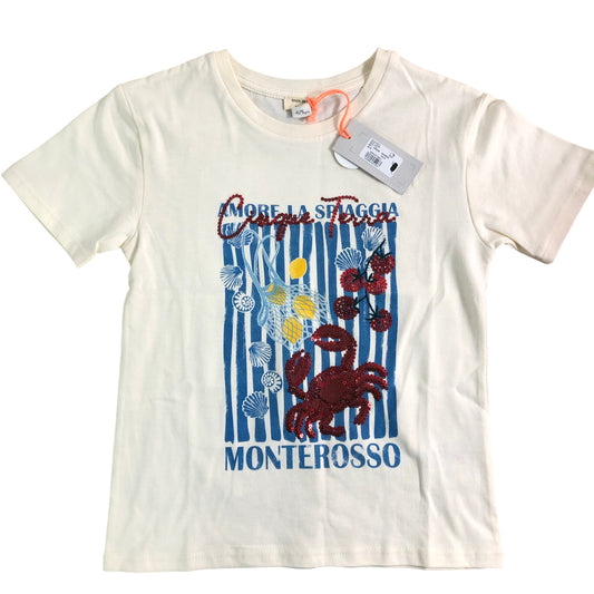 RIVER ISLAND Casual T-Shirt UK4-5 Years Kid's Graphic Crab Print Cream