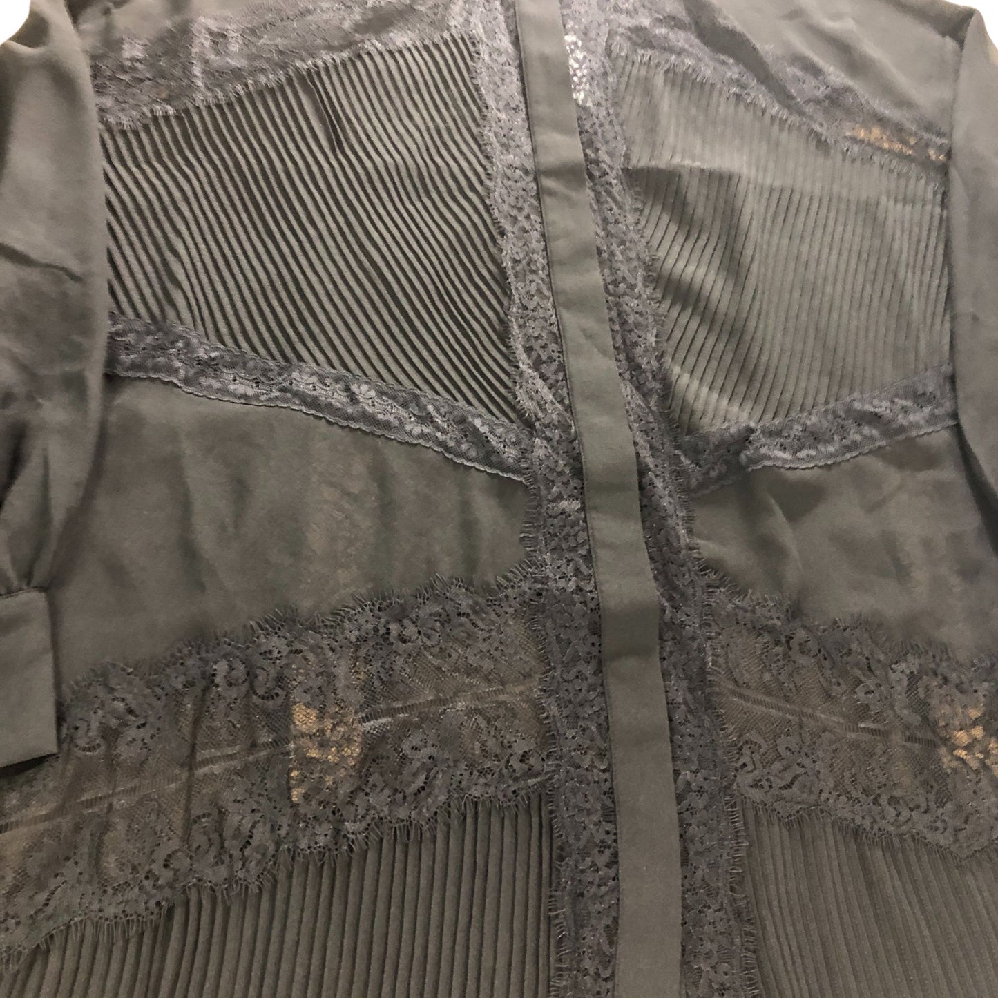 River Island UK16 Women's Black Lace Sheer Pleated Detail Blouse Long Sleeve