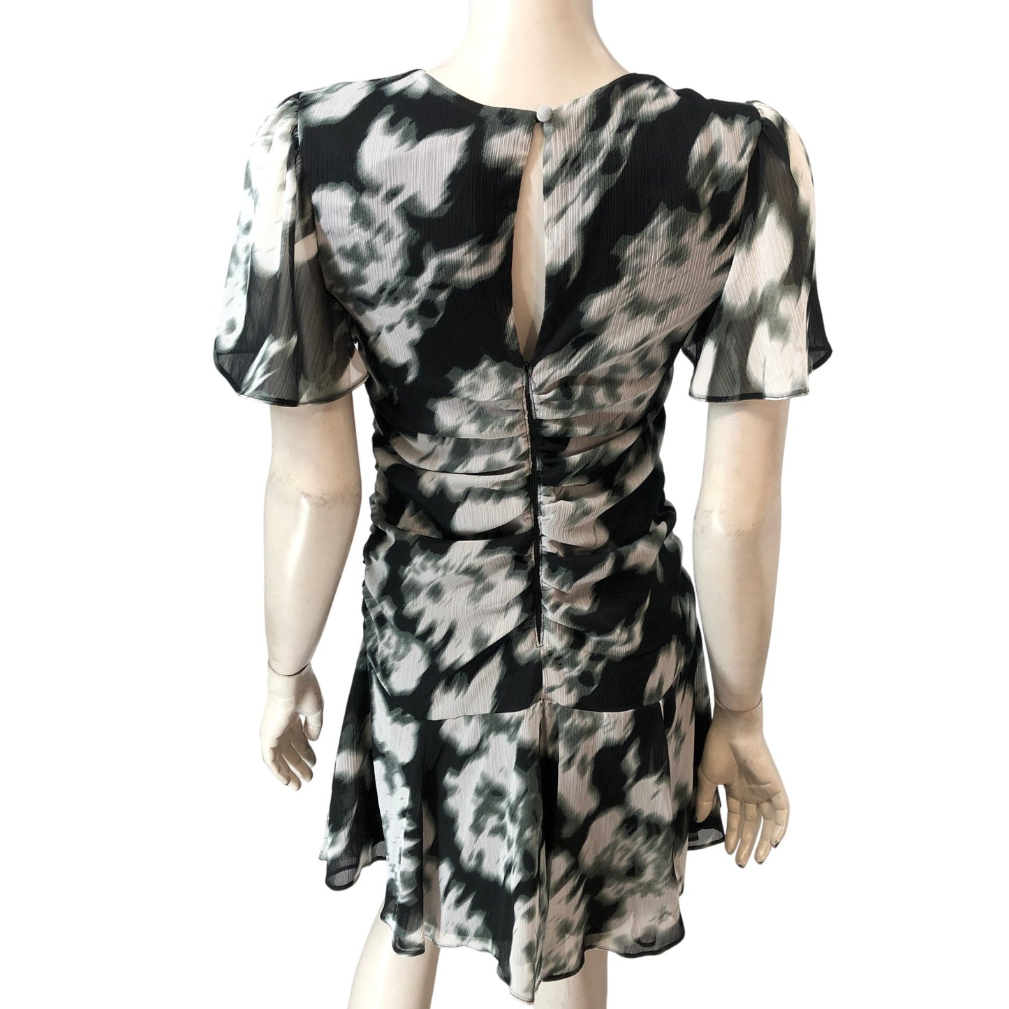 River Island Black Floral Print Dress UK10 Women's Short Sleeve V Neck