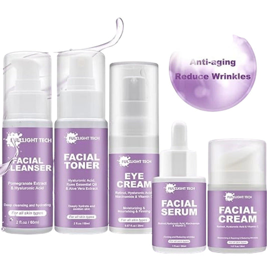 FULLLIGHT TECH Skin Care Set Anti Aging Wrinkles Hydrate Cleanser Toner Serum
