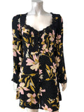 River Island Floral Dress UK8 Women's Black Yellow Pink Long Sleeve Lace