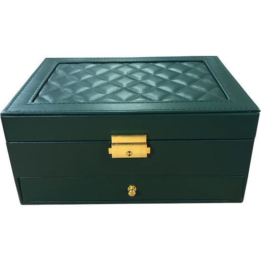 Jewellery Box Dark Green Organiser For Rings Necklaces Bracelets