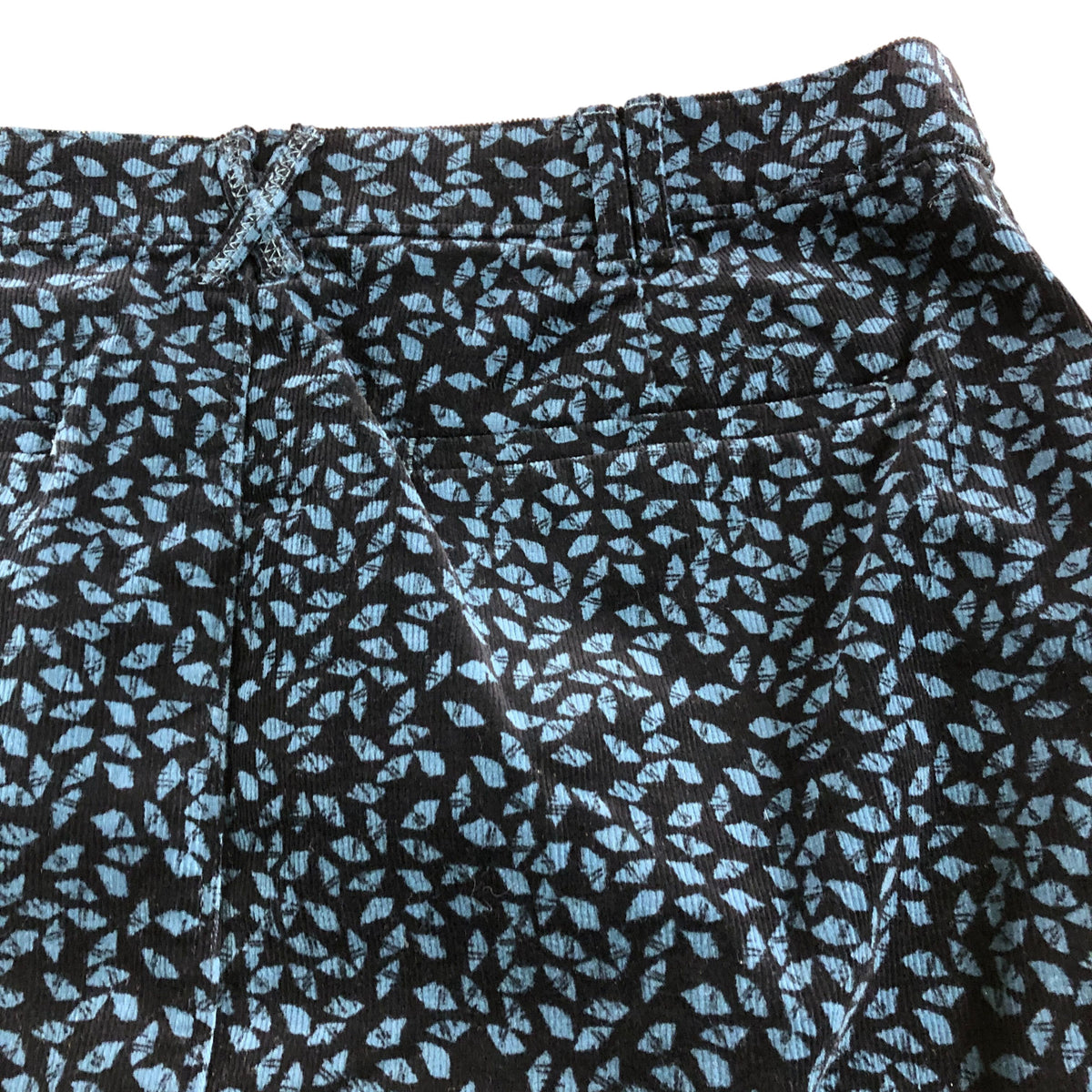 Black Printed Skirt UK14 Women's Cotton Blend A Line Blue Patterned