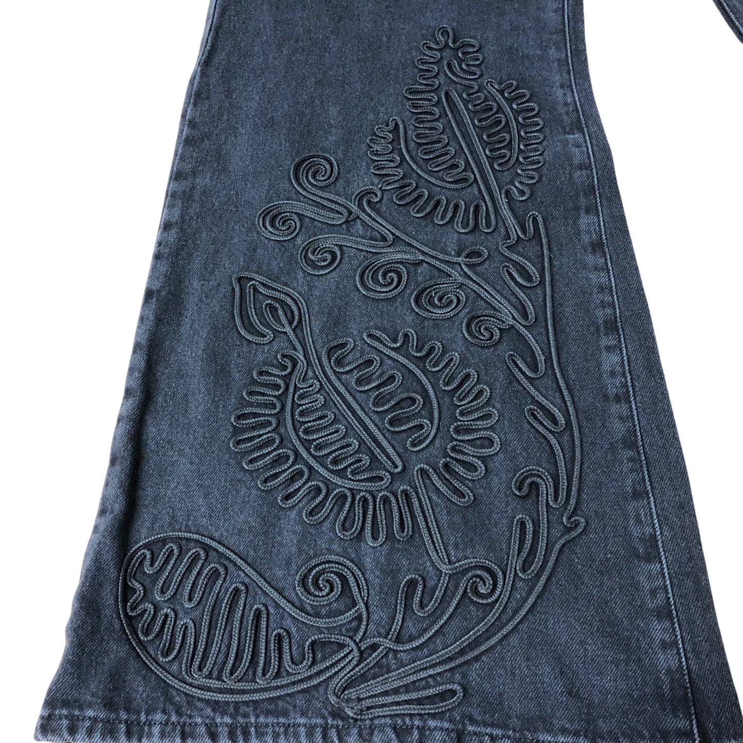 Branded Black Embroidered Wide Leg Jeans - Size 16L