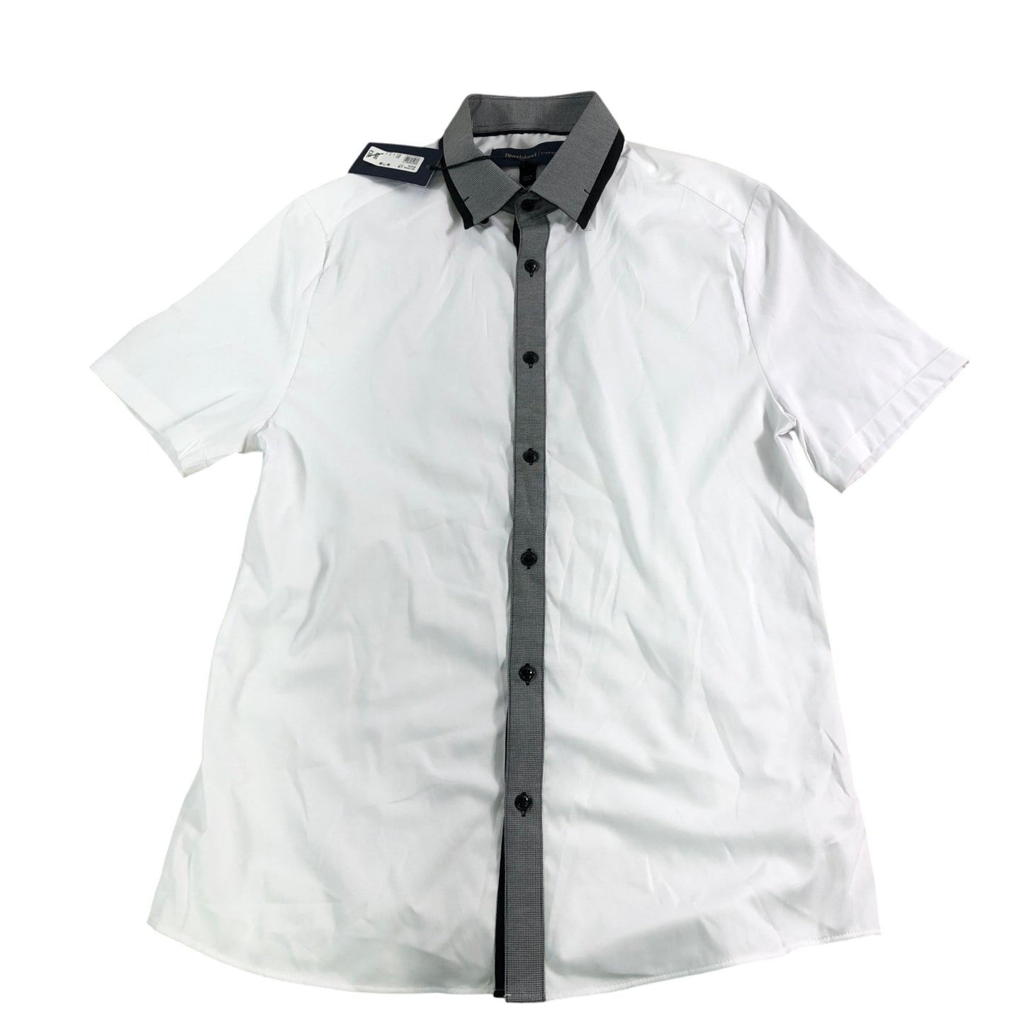 River Island White Short Sleeve Shirt With Grey Check Collar Size M Men's