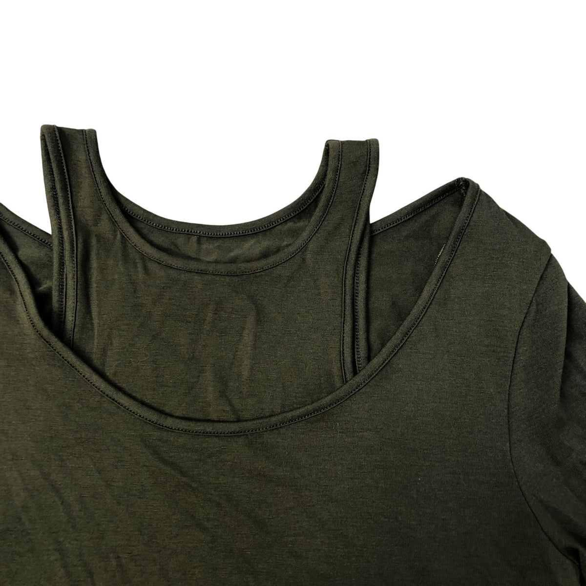 Layered Long Sleeve Top With Vest Olive Green Size 14