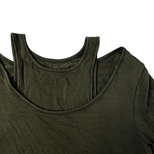Layered Long Sleeve Top With Vest Olive Green Size 14