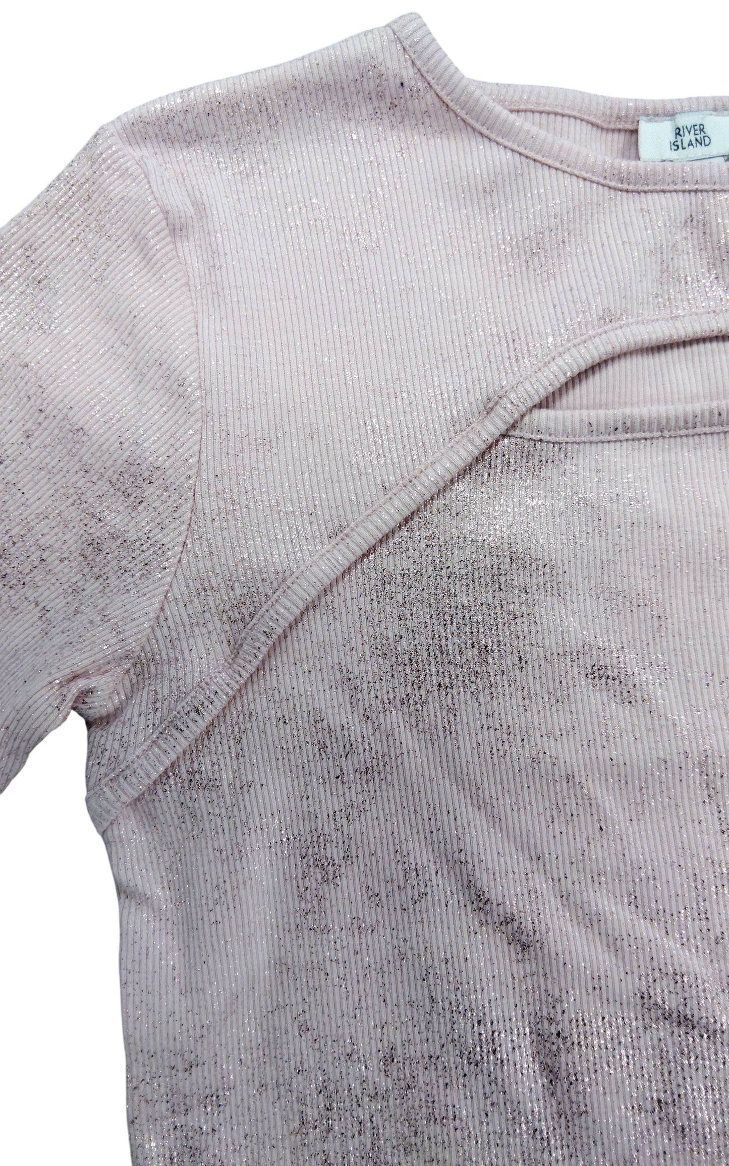 River Island Girls Pink Shimmer Cut Out Short Sleeve Top Age 11-12