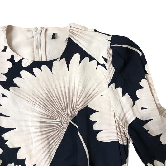 Floral Maxi Dress UK6 Women's Elegant Navy Blue Bell Sleeve Ruffle Hem