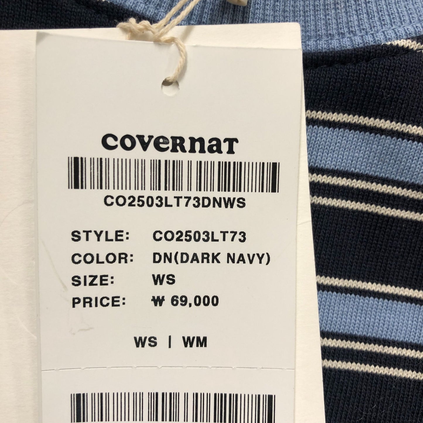 Covernat Horizontal Stripe Long Sleeve Top Small Women's Dark Navy Cotton