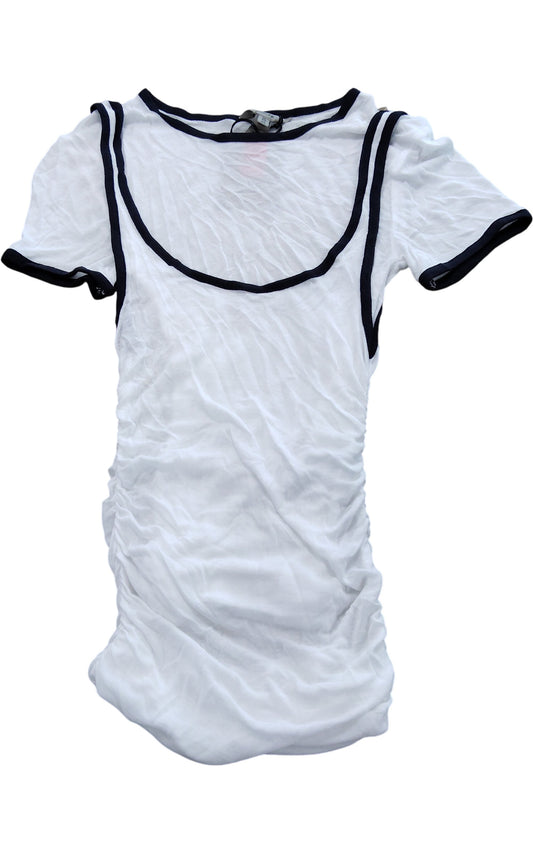 River Island Women's White Short Sleeve T-Shirt XS Round Neck Striped Trim