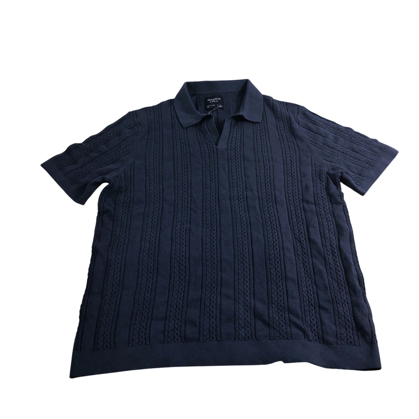 Branded Men's Cable Knit Polo Shirt Size L Navy Blue Cotton