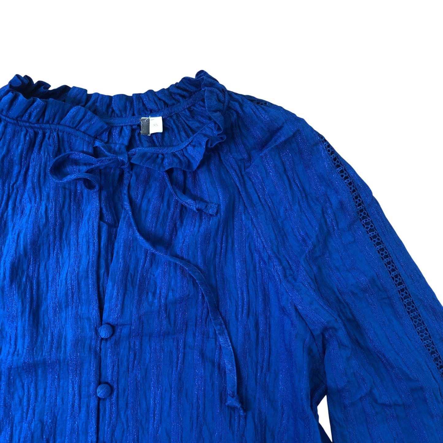 Blue Textured Blouse Size XS Women's Long Sleeve Button Detail