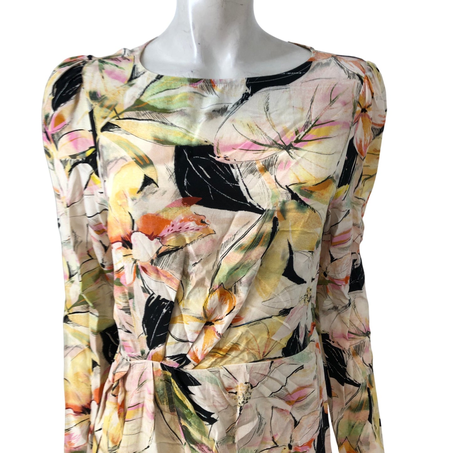 River Island Floral Dress UK12 Women's Long Sleeve Yellow Printed Fashion