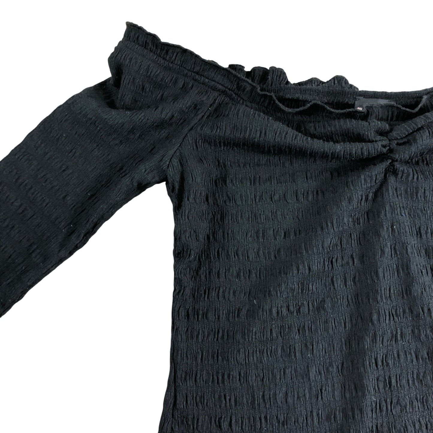 River Island Black Off Shoulder Top UK8 Women's Flared Sleeve Stretchy Fabric